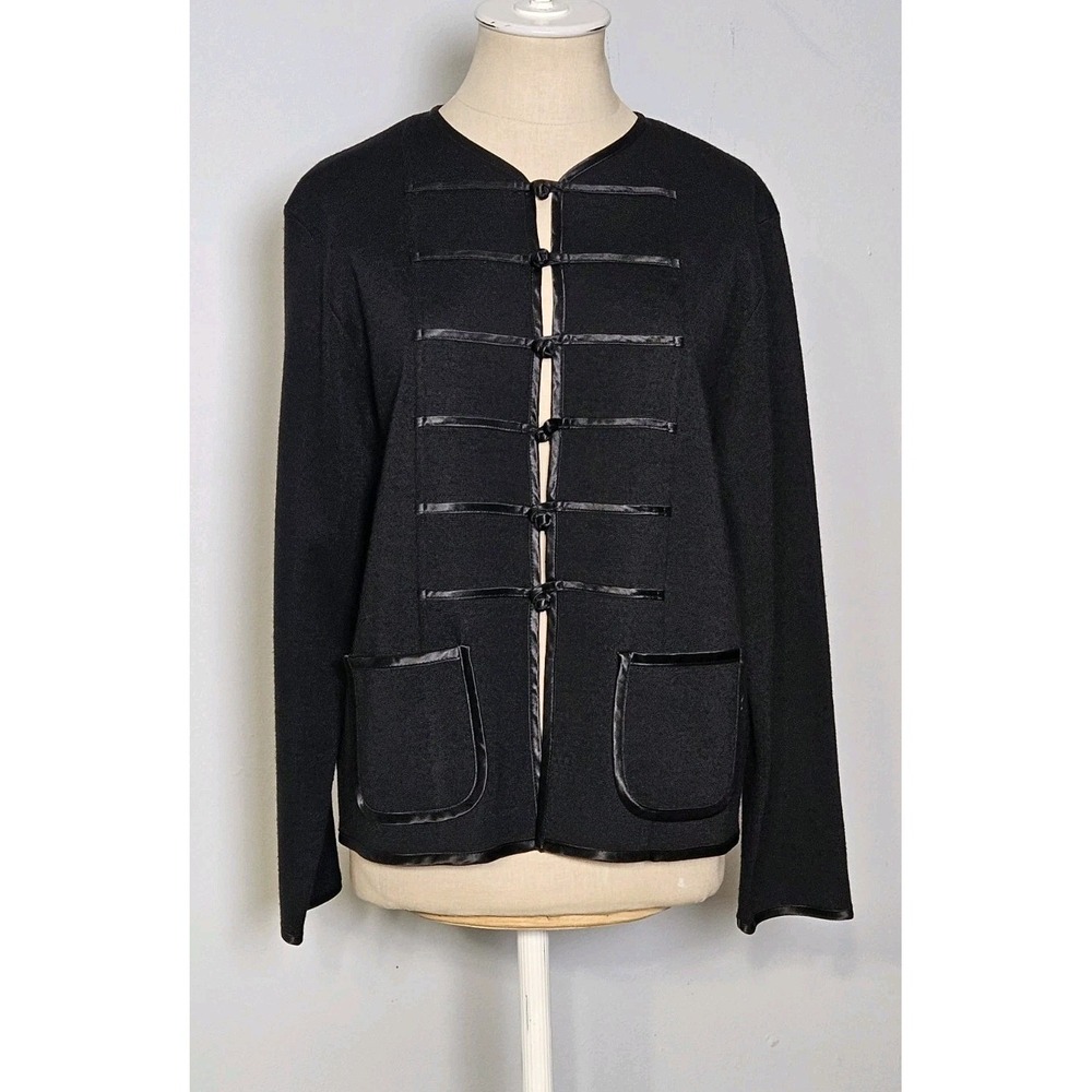 Carole Little Knitwear Petites Black Cardigan With Knot Latch Closure Size Large